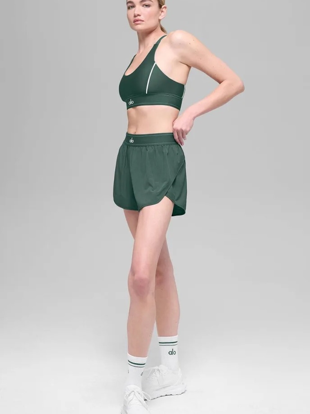 ALO Yoga Women's Deep Green Athletic Running Shorts